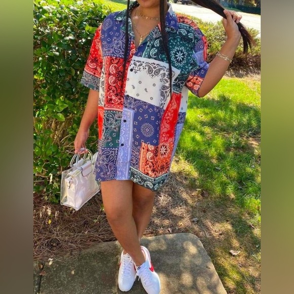 Colorful Patchwork Button-Up Shirt - Picture 4 of 6